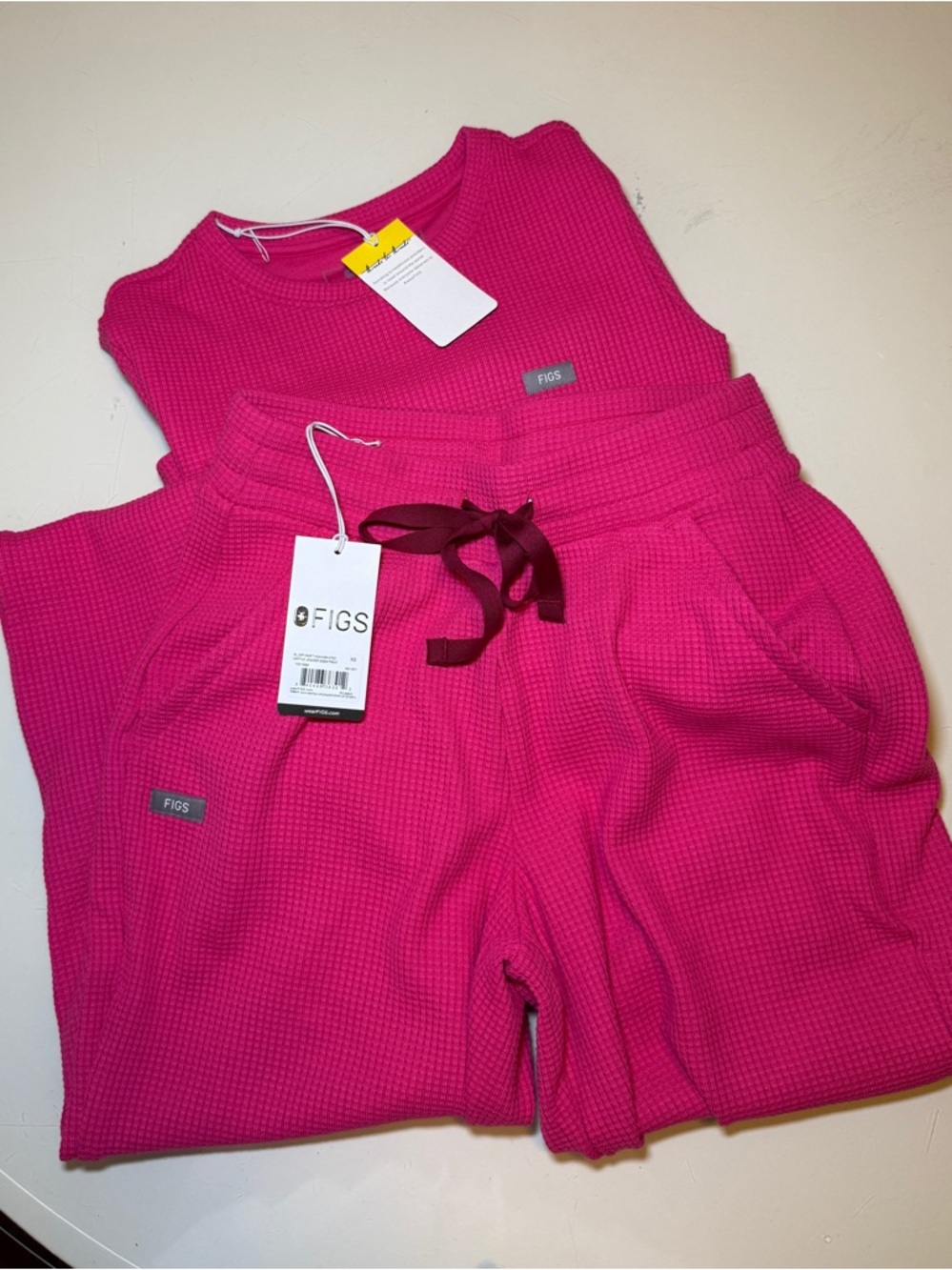 FIGS Pink Waffle Knit Loungewear Set